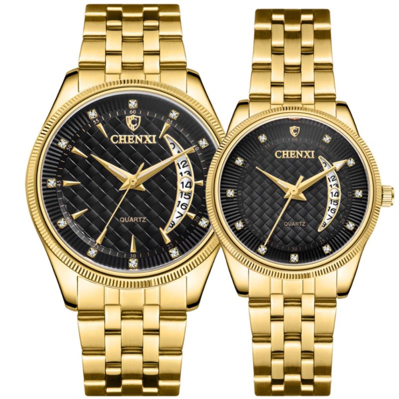 Wristwatches CHENXI Fashion Creative Watches Women Men Quartz Watch Golden Lovers' Luxury Clock Brand Relojes Hombre, Female gold