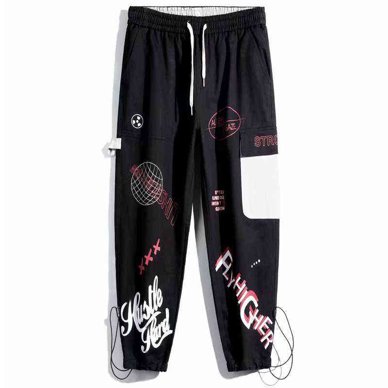 Mens Fashion Cargo Pants Handsome Pattern Print Loose Streetwear Trousers Plus Size Male Casual Jogger Pants Sweatpants 211112
