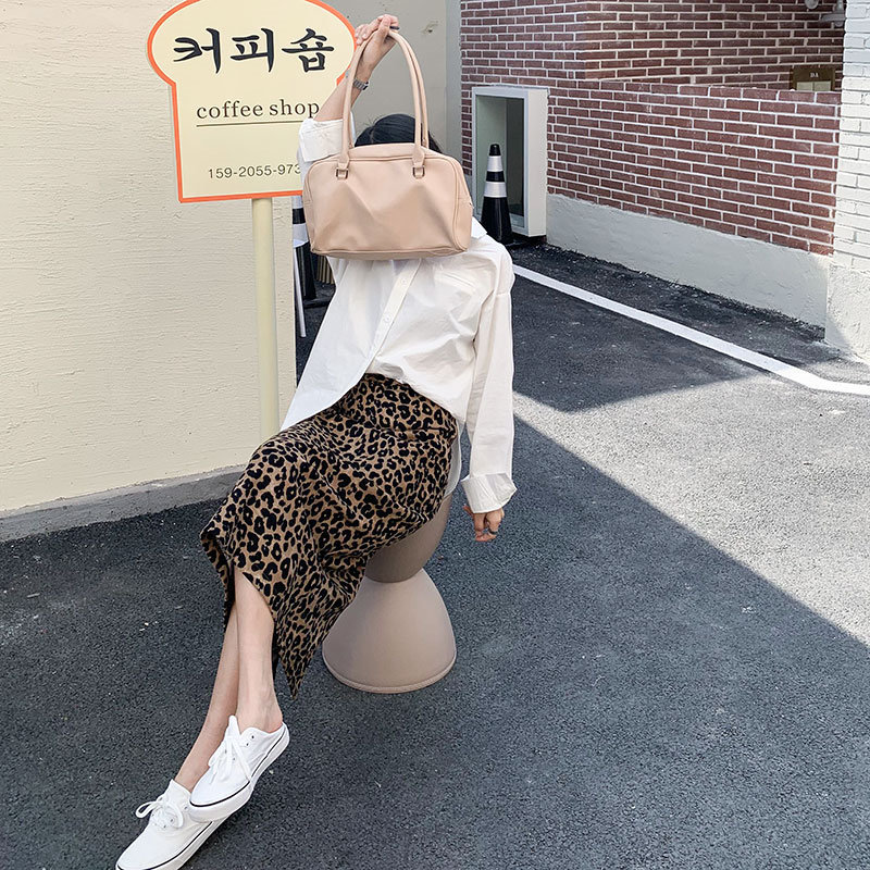 Fashion Leopard Female Arrival Animal Printed Split Skirts Women High Waist Streetwear OL Elegant Long 210421