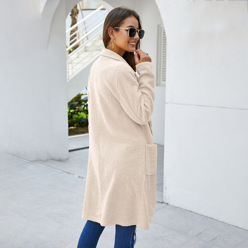 Autumn Winter Fleece Jacket Women New Casual Long Overcoat Single Button Pocket Double Sided Plush Jacket Coat 210413