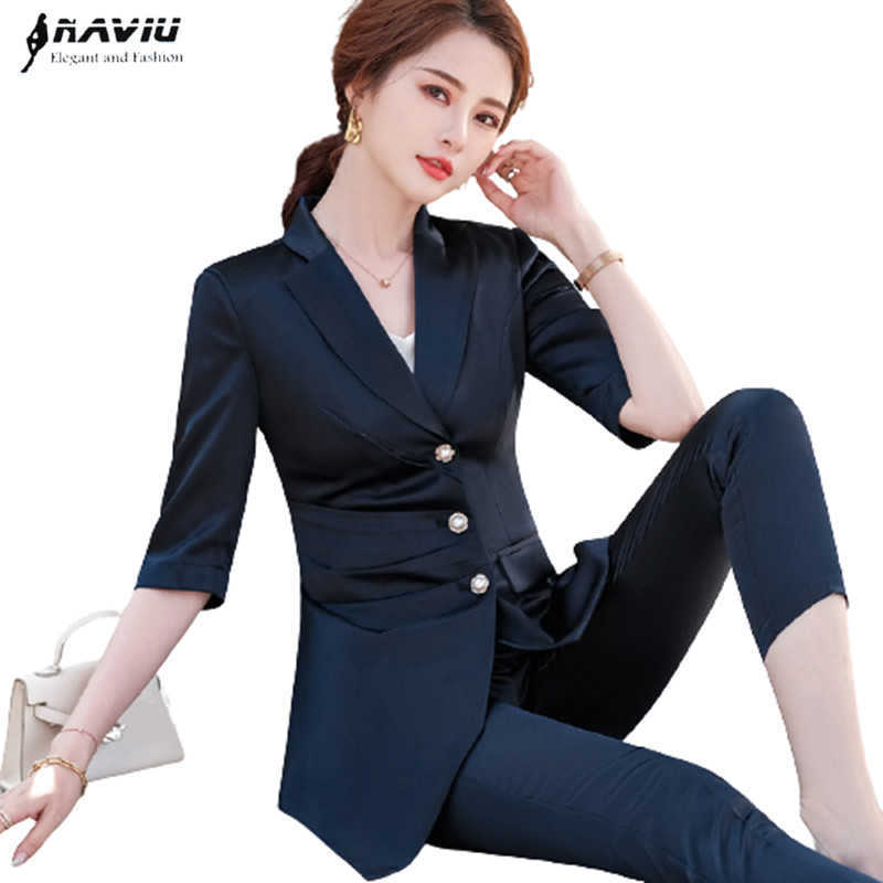 Navy Blue Suit Spring Half Sleeve Fashion Temperament High End Business Slim Blazer And Pants Office Ladies Work Wear 210604, Blue blazer
Navy Blue Suit Spring Half Sleeve Fashion Temperament High End Business Slim Blazer And Pants Office Ladies Work Wear 210604, Blue blazer