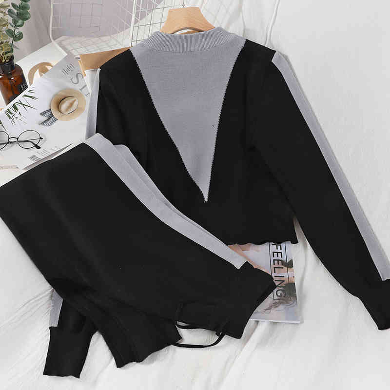 Genayooa Korean 2 Peice Causal Long Sleeve Top And Pants Streetwear Tracksuit Women Gym Two Piece Set 210417