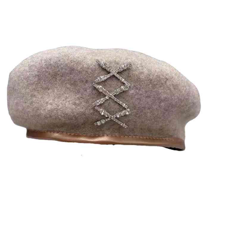 Korean Letter Rhinestone Beret Women's Autumn and Winter Wool Suit Hat Chaowang Red Bud Painter's