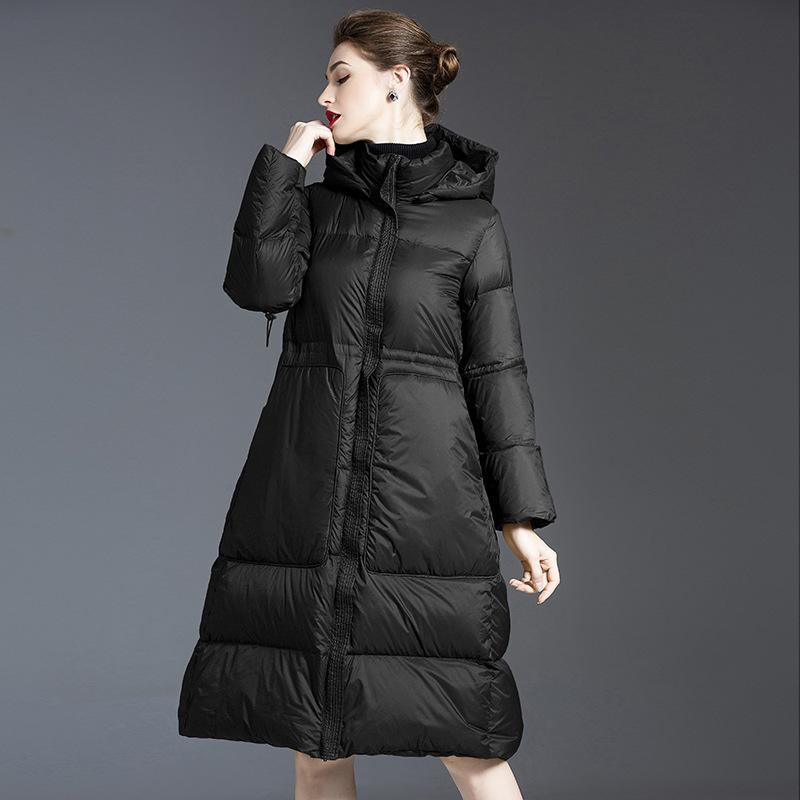 Women's Down & Parkas Winter 2021 Slim Jacket Green Long Coat Duck Black Thickened Hooded Female Warm Loose Outwear