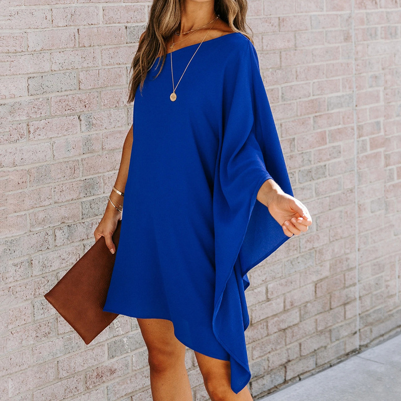 Women Dress Irregular Long Sleeve Off Shoulder Dresses Plus Size Black Red Blue Asymmetry Summer 210513