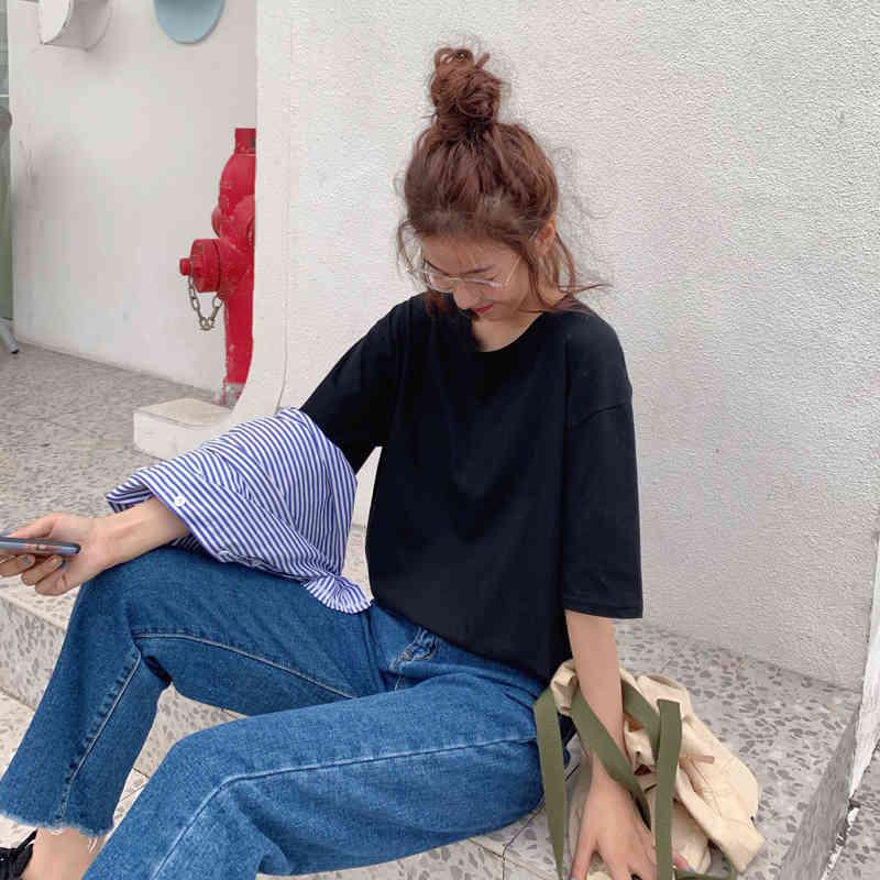 Spring Summer Women Candy T-Shirt Oversize Boyfriend Style Tops Perfect Basic Tees Render Unlined Upper Garment 210406