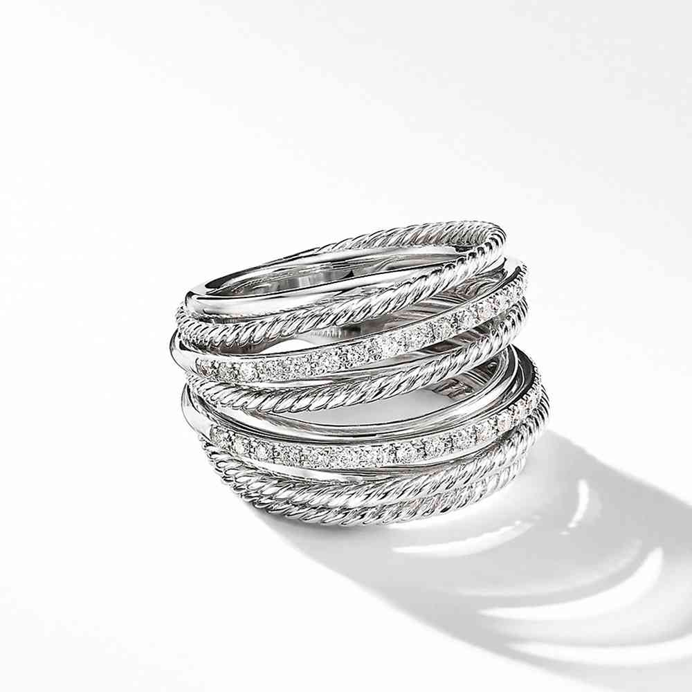 Huitan Silver Color Multiple Row Rings Shiny CZ Metallic OL Style Office Lady Versatile Finger Ring For Women Fashion Jewe