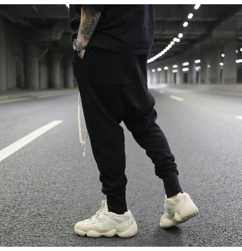 Dark Style Classic All-match Suspending Crotch Leggings Trousers Trendy With The Same Paragraph Terry Cotton Black Casual Pants Men's
