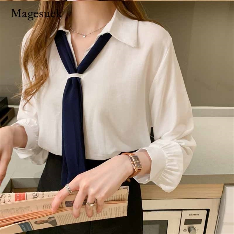 Sweet Long Sleeve Women's Blouse Tie Turn-down Collar Solid White Tops Lantern Pullover Shirt Blusas Mujer 10776 210518
Sweet Long Sleeve Women's Blouse Tie Turn-down Collar Solid White Tops Lantern Pullover Shirt Blusas Mujer 10776 210518