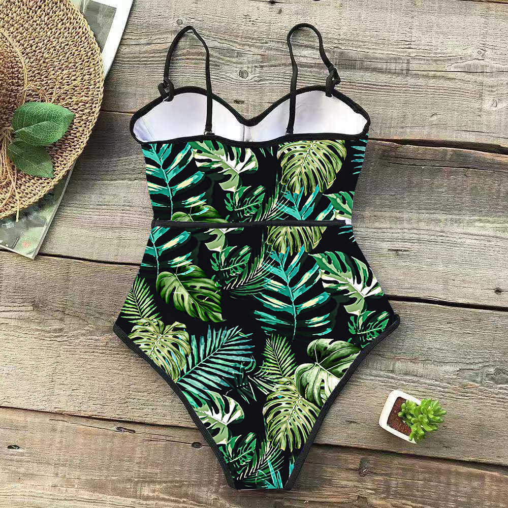 Monokini Swimsuit Female Sexy Push Up Swimwear Women Print Bathing Suit Summer Beachwear Ruffle Swimming 210611
