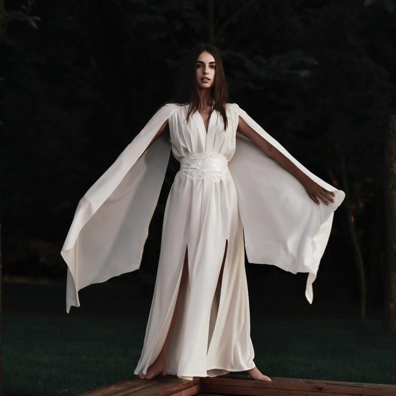 2021 white Kimono Women Sleepwear Wraps V Neck Shawl Ribbon Bathrobe Sheer Nightgown Robe Prom Maternity Dress Photography