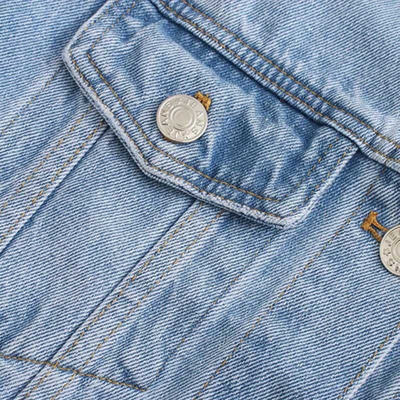 Fashion Blue Denim Jacket Women Streetwear Cotton Long Sleeve Pockets Coat Turn Down Collar Loose Casual Jeans Jackets 210414
