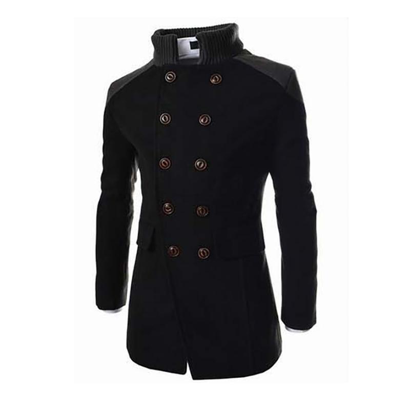 English Style Jackets For Men Autumn Winter Mandarin Collar Wool Blend Double Breasted Coat Thick Overcoats Men's & Blends