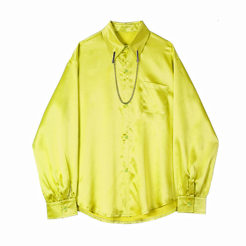 IEFB Fluorescent color shirts for men Korean streetwear fashion long sleeve tops trendy big size causal lapel clothing 210524