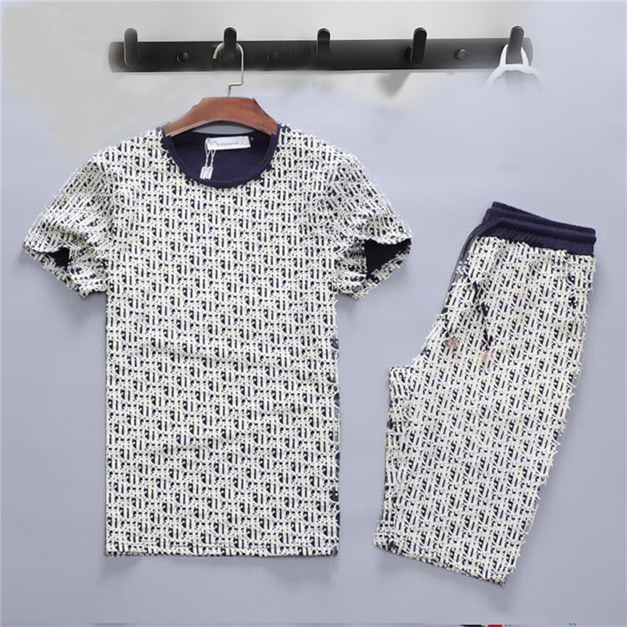 Hot Man Clothes Brand mens Sweat Suit spring Autumn Short sleeve Two-piece Set Fall Tracksuit Jogging T-shirt +short pants Summer Suit 2021