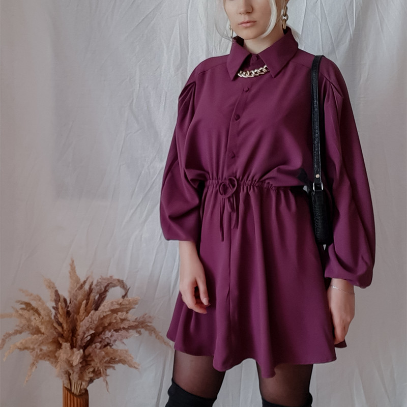 Vintage Woman Purple Sashes Chiffon Dress Spring Fashion Ladies Batwing Sleeve A-Line Female Elegant es 210515