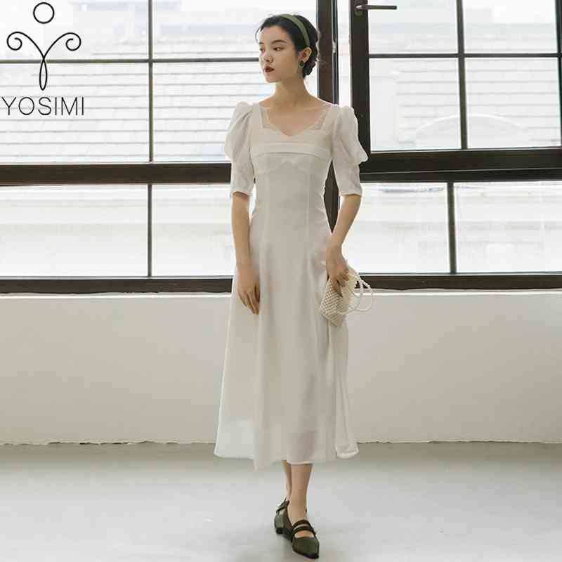 YOSIMI White Chiffon Dres Elegant Summer A-Line Mid-calf Short Puff Sleeve Fit and Flare Vintage Evening Party 210604
YOSIMI White Chiffon Dres Elegant Summer A-Line Mid-calf Short Puff Sleeve Fit and Flare Vintage Evening Party 210604