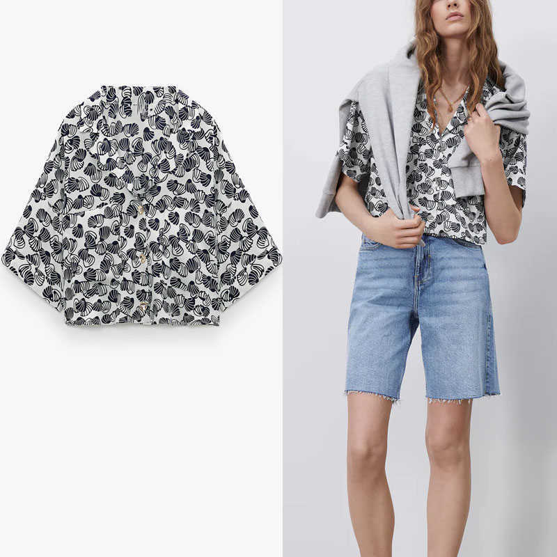 Za Vintage Print Cropped Shirt Women Short Sleeve Casual Summer Top Feminine Fashion Button Up Patch Pockets Shirts 210602, As picture
Za Vintage Print Cropped Shirt Women Short Sleeve Casual Summer Top Feminine Fashion Button Up Patch Pockets Shirts 210602, As picture