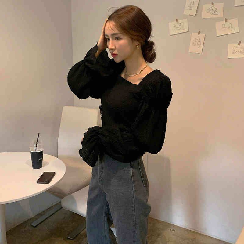 Nomikuma Vintage Square Collar Women Blouse Pleated Flare Long Sleeve Causal Top Shirts Autumn New Blusas Mujer 6C765 210427