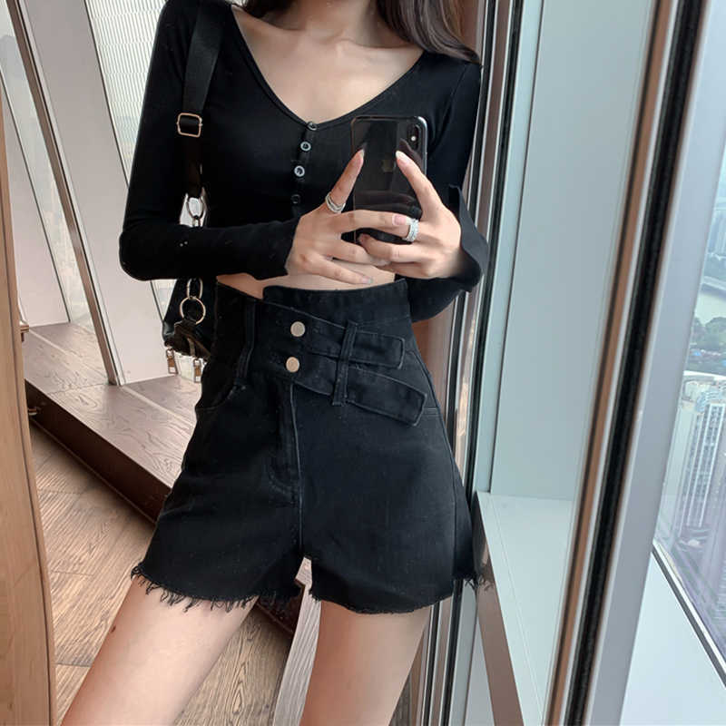 SURMIITRO Denim Shorts Women est Summer Korean Style Black Blue Fashion High Waist Female Short Pants Jeans 210714