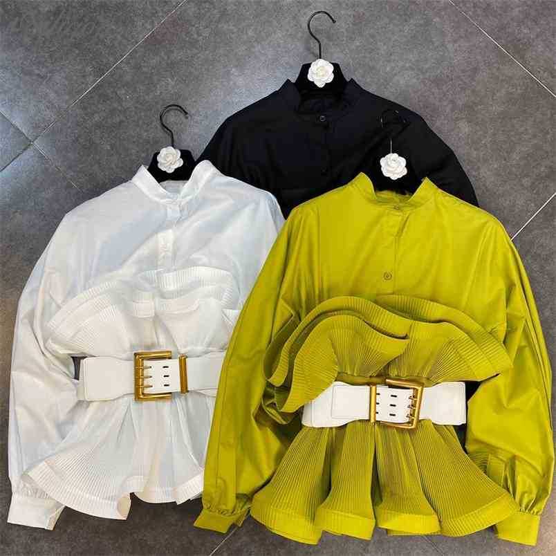 Arrival T-Shirt High Quality Solid Color Long Puff Sleeve Top Pleated Ruffled Belt Fashion Round Neck Blouse 210525, Yellow
Arrival T-Shirt High Quality Solid Color Long Puff Sleeve Top Pleated Ruffled Belt Fashion Round Neck Blouse 210525, Yellow