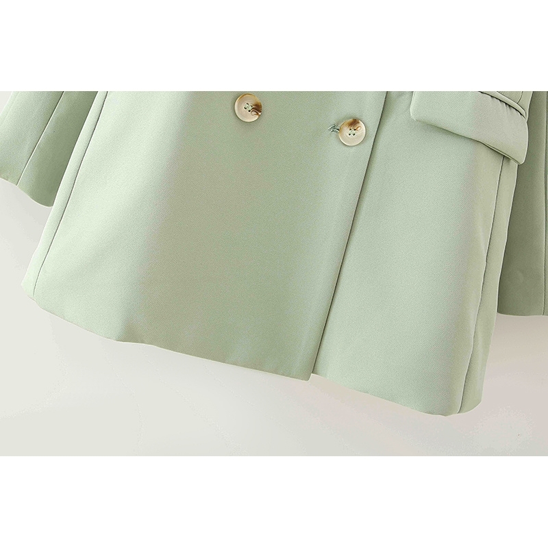 elegant women chic v-neck blazer office ladies pocket jackets casual female full sleeve suits green girls sets 210430
