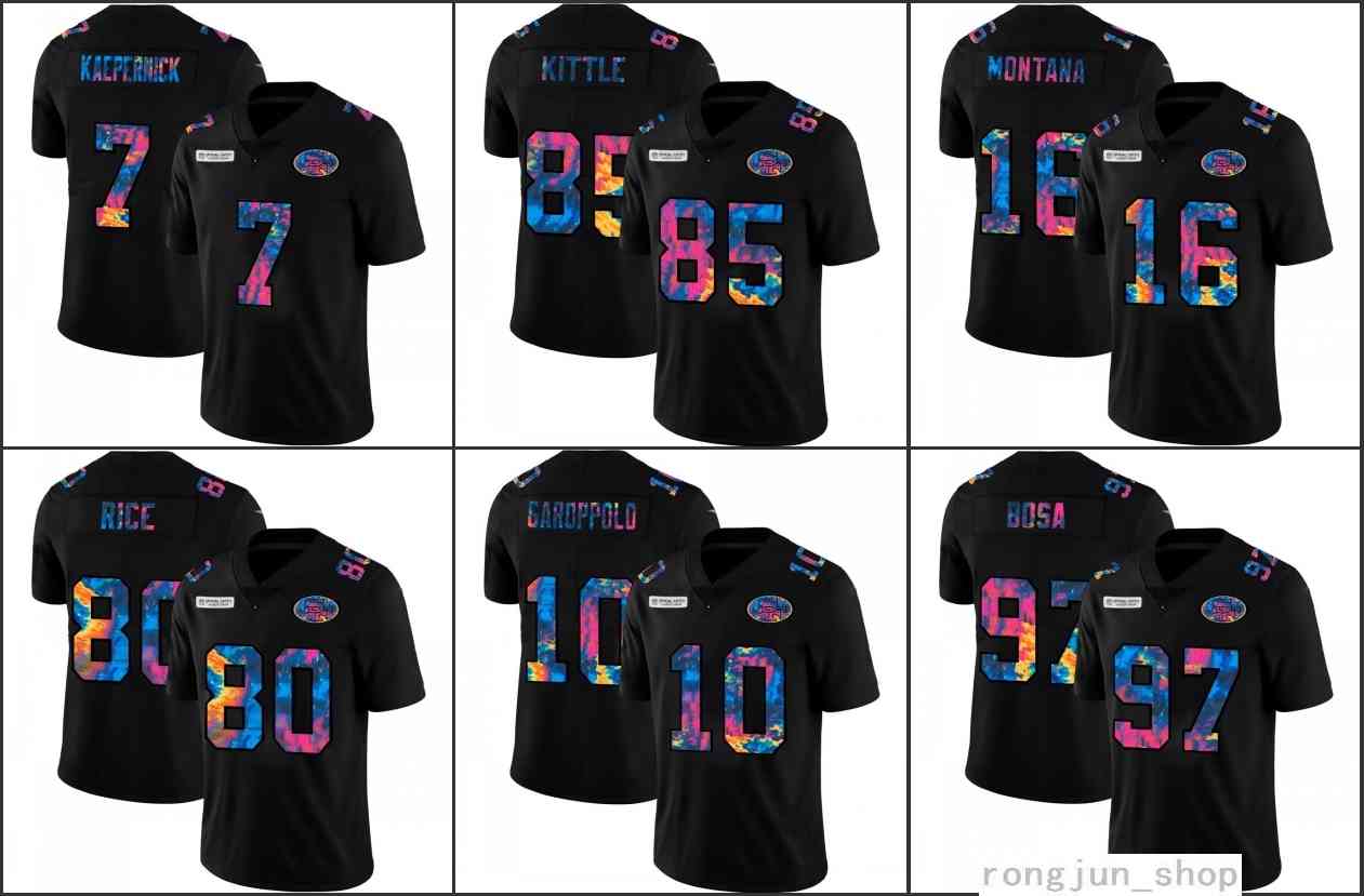 Top Quality San Francisco49ersMen #97 Nick Bosa 85 George Kittle 11 Brandon Aiyuk 10 Jimmy Garoppolo Multi Color Crucial Catch Women Youth Jersey
Top Quality San Francisco49ersMen #97 Nick Bosa 85 George Kittle 11 Brandon Aiyuk 10 Jimmy Garoppolo Multi Color Crucial Catch Women Youth Jersey