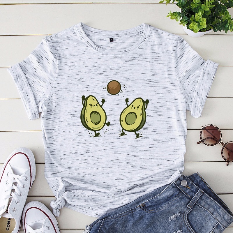 JCGO Summer Cotton T Shirt Women Plus Size S-5XL Funny Avocado Print O-Neck Short Sleeve Simple TShirts Casual Ladies Tee Tops 210406