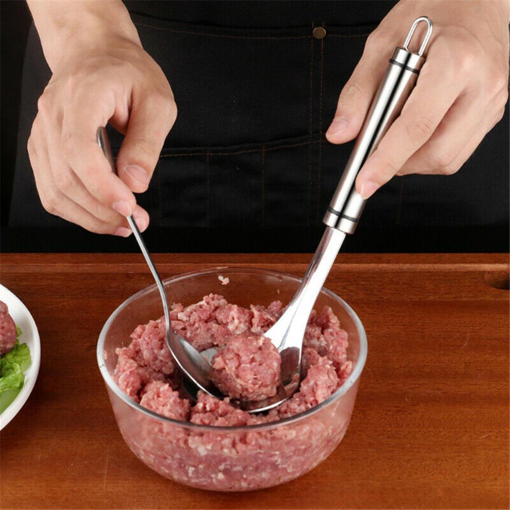 Manufacturer of stainless steel kitchen meatballs meat ball mould spoon of kitchen meat baller with leaky bore elliptical kitchen utensil