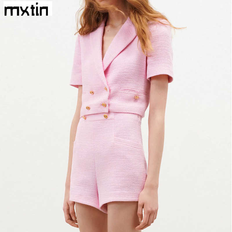 Women Vintage With Double Buttons Plaid Tweed Shorts Fashion Spring Pocket High Waist Side Zipper Female Skort Mujer 210724