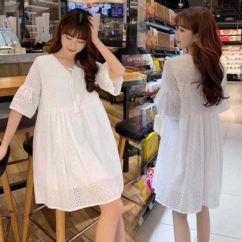 Fashion Summer Loose Vintage Dress Women V-Neck Lace Hollow Out Embroidery Elegant Mini Vestidos 210520