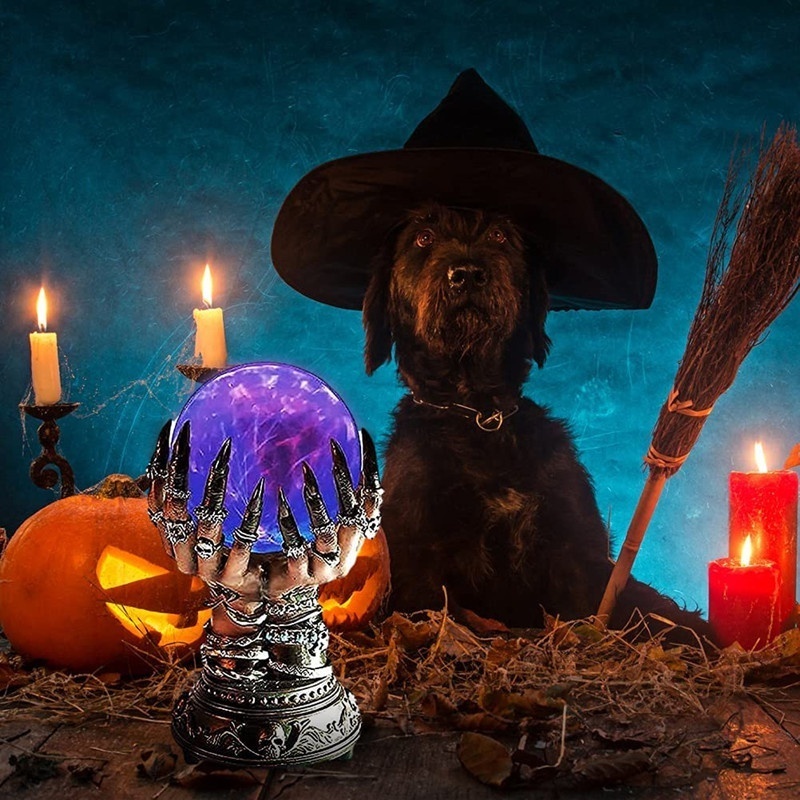 Halloween Glowing Crystal Ball Magic Creative Witch Hands Night Light Lamp Skull Fingers Plasma Decorations 220211