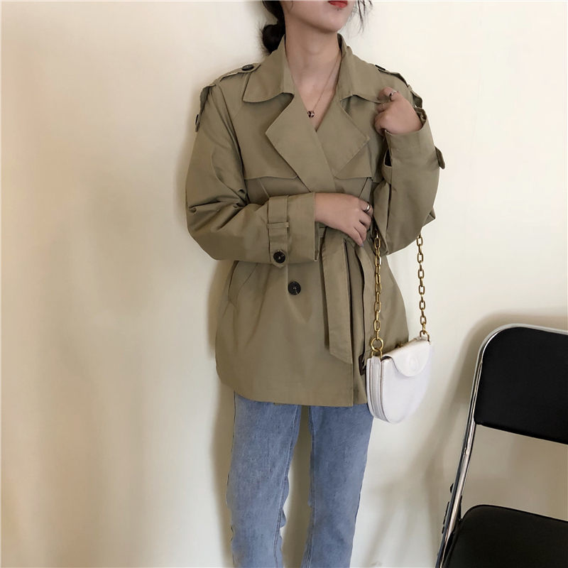 Khaki Women Casual Female Thin Elegant Short Trench Coat Tops Chic Streetwear Fashion Fresh Brief All Match Outwear 210421