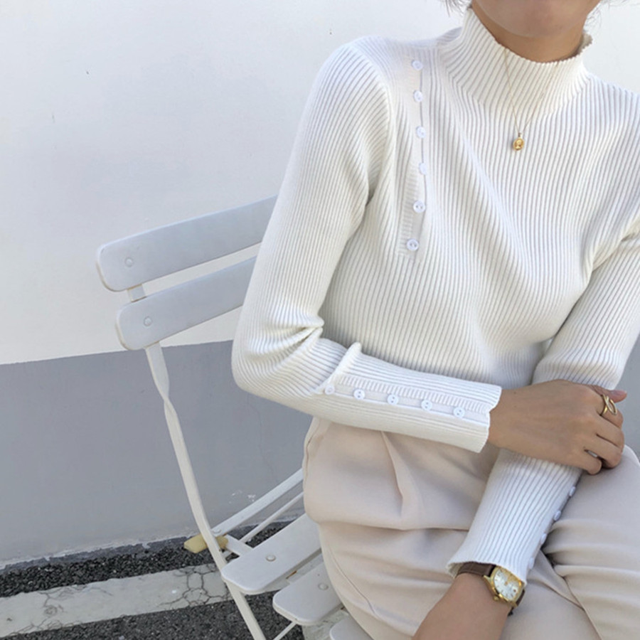 Spring Autumn OL Basic Pullover Tops Soft Slim-fit Bottoming Sweater Women Elegant Turtleneck Knitted Sweaters 210421