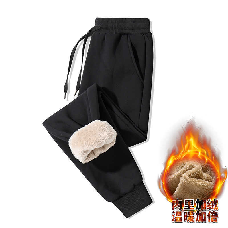 Mens Cashmere Sweatpants Winter Warm Lamb Wool Trousers for Male Lined Fleece Pants Mens Autumn and Winter Casual Joggers Pants 211112