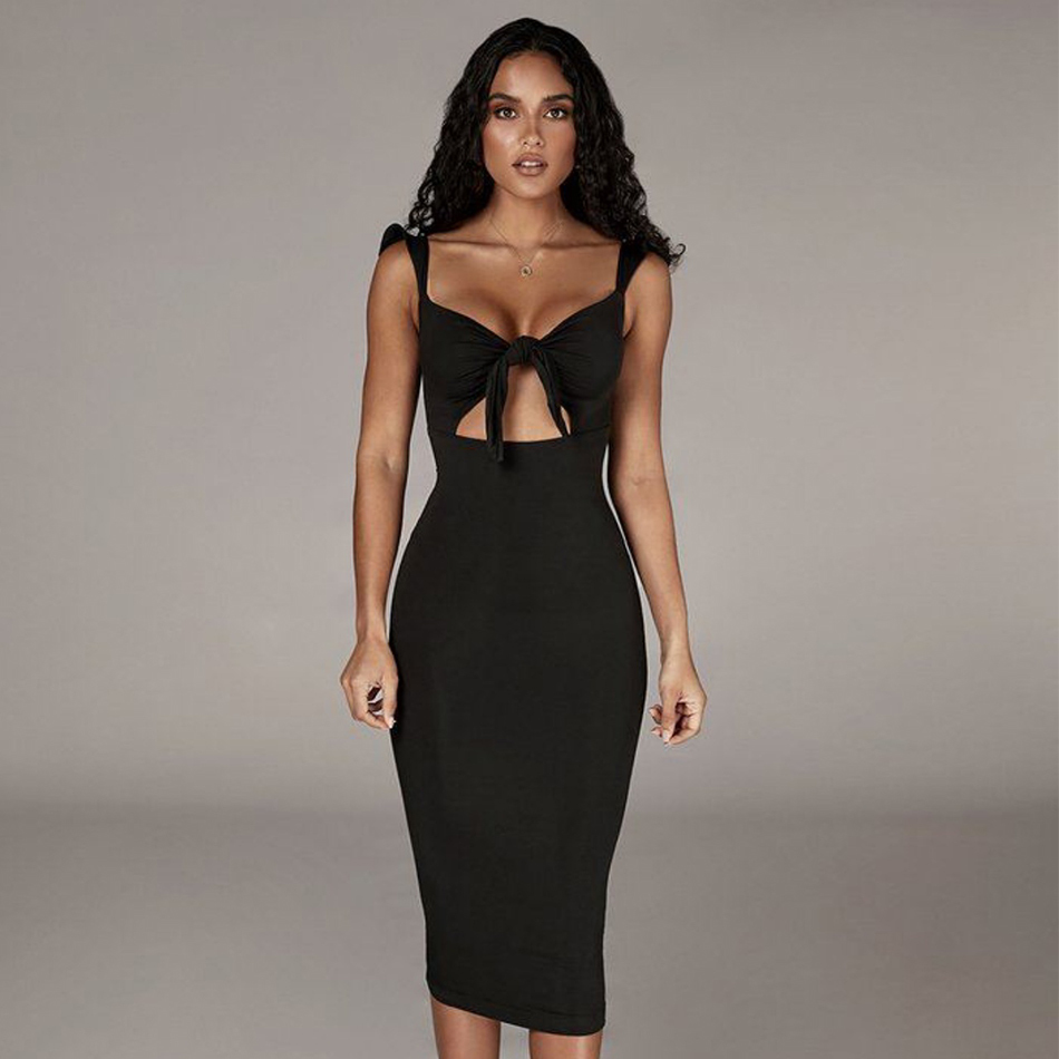 Summer Women White Club Bandage Dress Sexy Spaghetti Strap Black Hollow Out Celebrity Runway Party Vestidos 210423