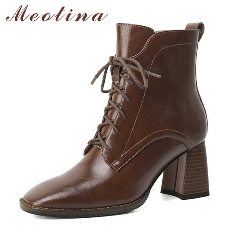 Meotina Genuine Leather High Heel Ankle Boots Women Shoes Square Toe Block Heels Lace Up Zipper Short Boots Female Autumn Brown 210608
Meotina Genuine Leather High Heel Ankle Boots Women Shoes Square Toe Block Heels Lace Up Zipper Short Boots Female Autumn Brown 210608