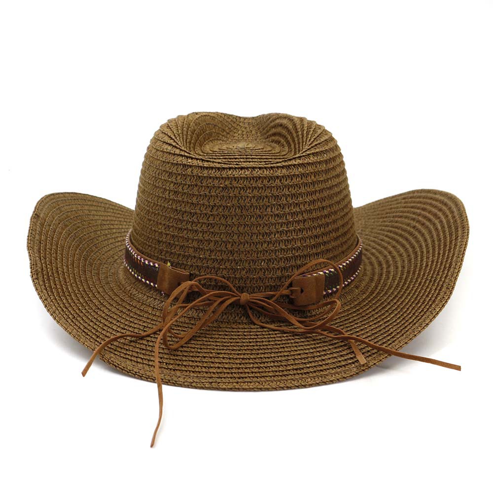 Western cowboy hat For Women Men Straw Hat With Alloy Feather Beads summer Beach Cap Panama hat