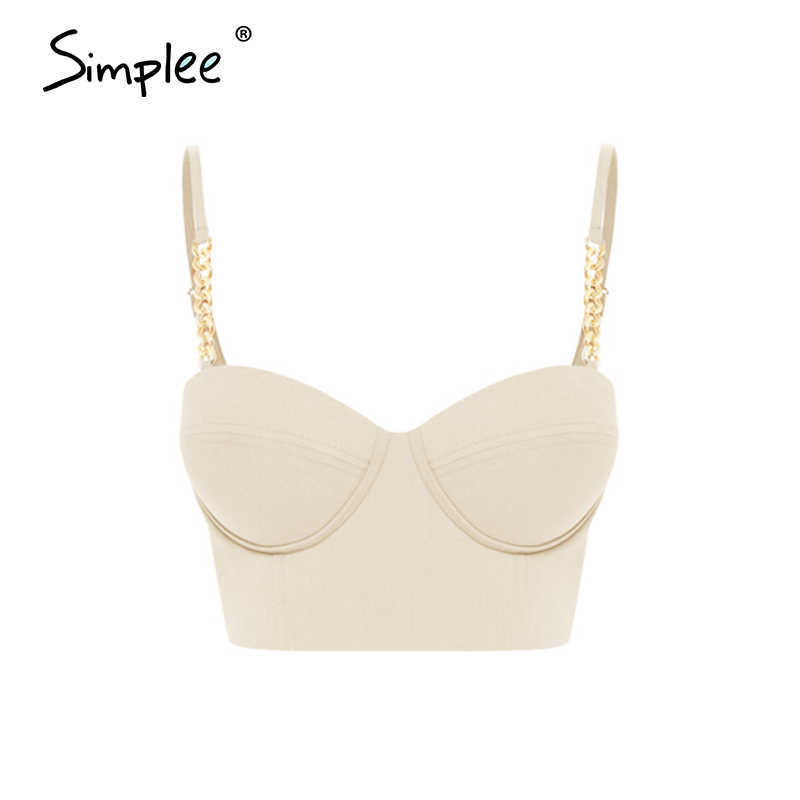 Sexy club chain sling tops Chic solid color sleeveless crop tops Low Chest Off Shoulder Short Tank tops 210625