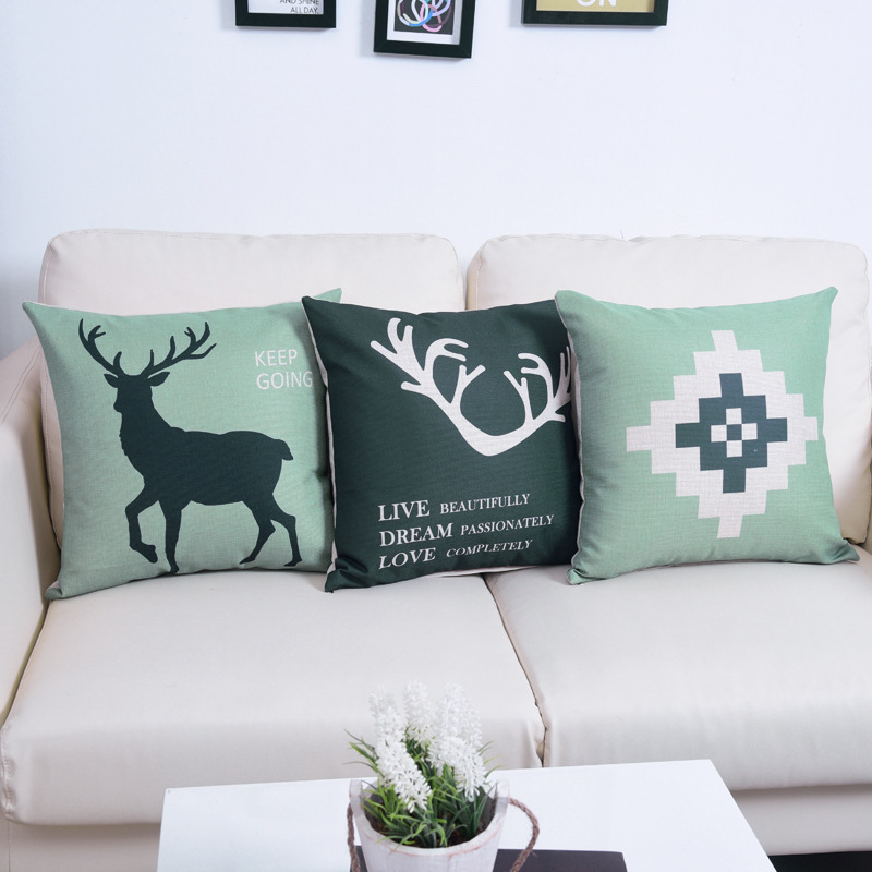 45*45cm Custom Flaxen Encrypted Cotton Linen Covers Cartoon Deer Minimalistic Geometric Explosion case KKB2669 Free shipping