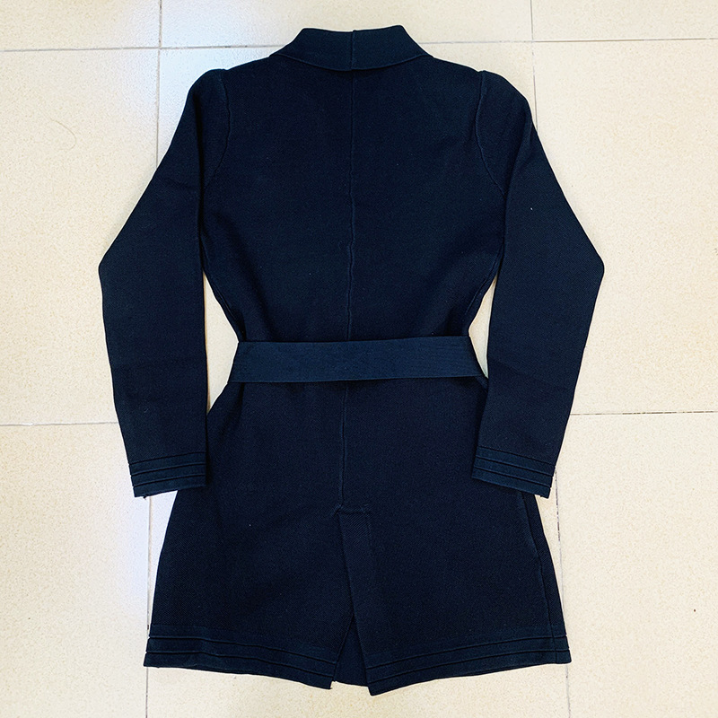 Premium Top Quality Original Design Women's Metal Buckle Trench Coats Long Coat Knitted Sash Waistband Cardigan Overcoat Blazer Jacket