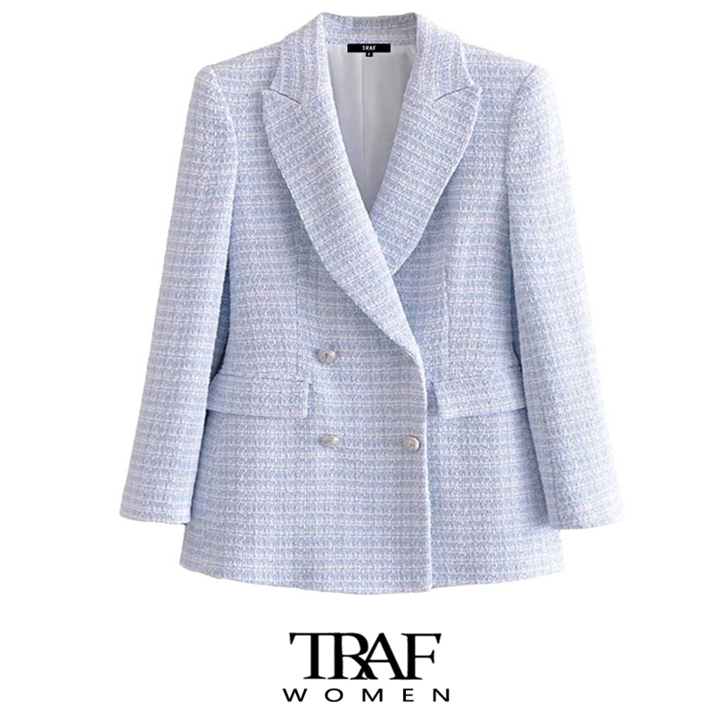 TRAF Za Women Fashion Double Breasted Tweed Check Blazer Coat Vintage Long Sleeve Pockets Female Outerwear Chic Veste 211019, As picture
TRAF Za Women Fashion Double Breasted Tweed Check Blazer Coat Vintage Long Sleeve Pockets Female Outerwear Chic Veste 211019, As picture