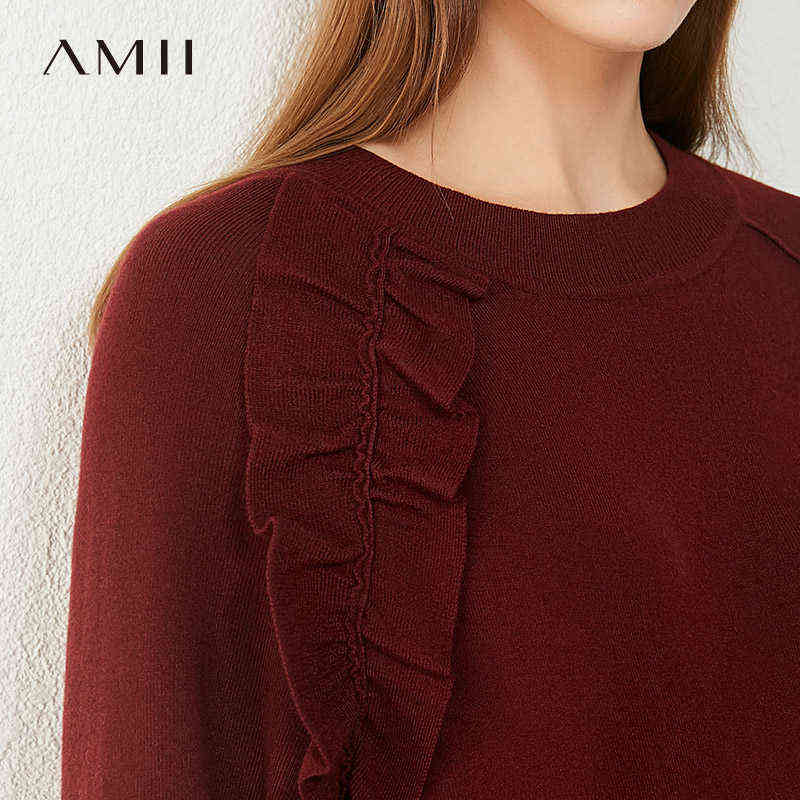 Minimalism Autumn Sweater Dress Fashion Solid Oneck Ruffle Knitted Women's Causal es For Women 12040517 210527