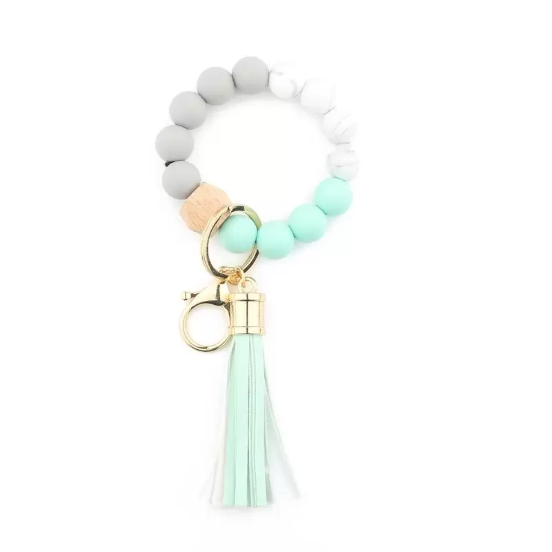 Fashion Silicone Bead Bracelets Beech Tassel Key Chain Pendant Leather Bracelet Women's Jewelry 14 Style