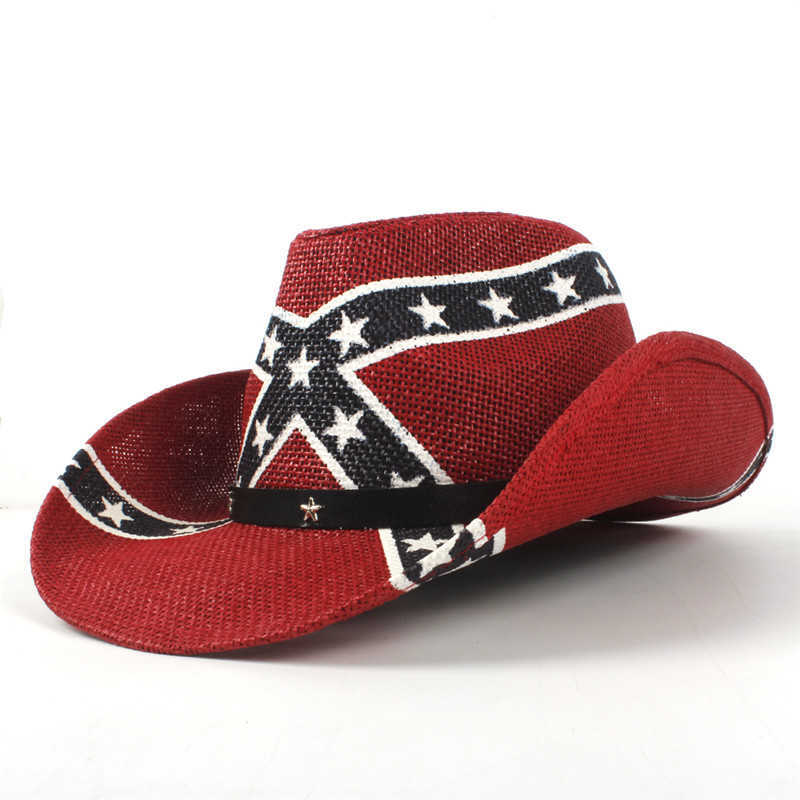 Summer Usa Flag Straw Cowboy Hats for Men and Women Western Sombrero Hombre Cowboy Caps with American Flag Sombreros De Mujer Q0805