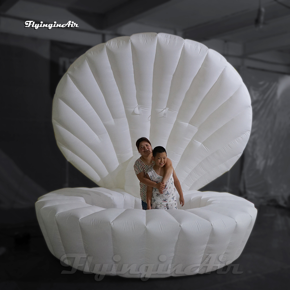 Customized Giant Inflatable Shell Model 3m White Clam Balloon Air Blown Mussel That Actors Hide Inside For Stage Show