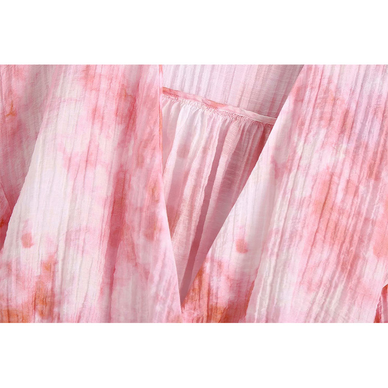 Summer Women 2 Pieces Set Tie Dye Long Sleeve Cropped Shirt And Shorts Suit Chic Lady Fashion Casual 210517