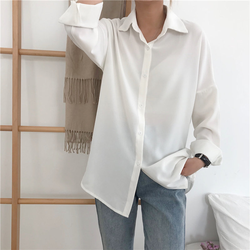 All-Match Solid Chic Casual Stylish Basic Gentle Loose Office Lady Vintage Shirts Full Sleeves High Quality Women 210421