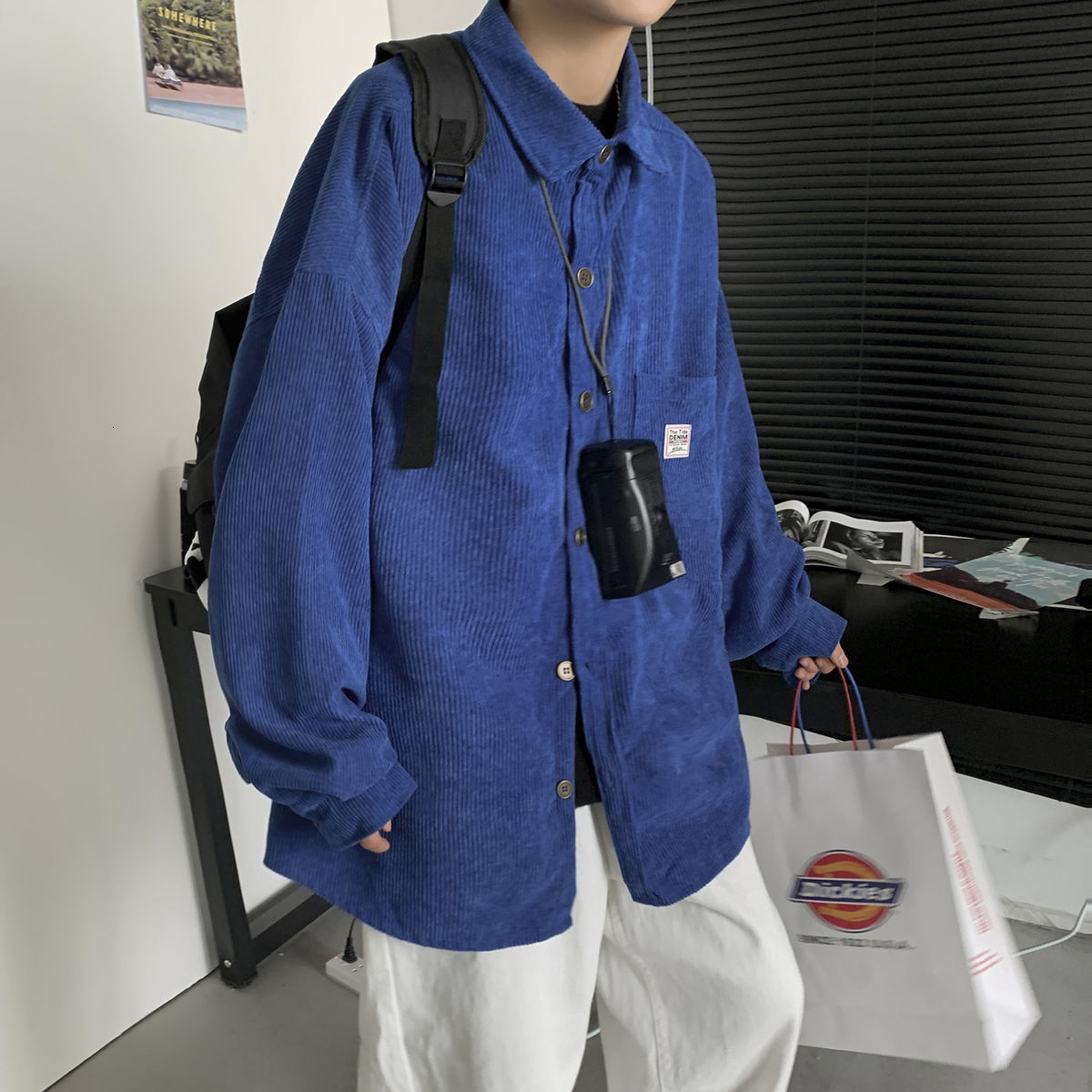 Privathinker Men's Corduroy Long Sleeve Shirts Autumn Korean Shirt Woman Fashion Casual Oversize Shirt Printed Clothing 210410