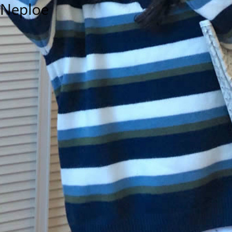 Neploe Preppy Style Knitted Pullovers Coat Chic Vintage Sweaters for Women Thicked All-match Striped Jumper Oversized Outwear 210422